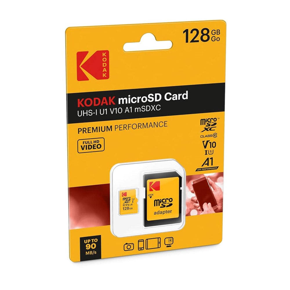 Kodak MicroSDXC 128 GB - UHS-I U1 Class 10 SD-sovittimen kanssa