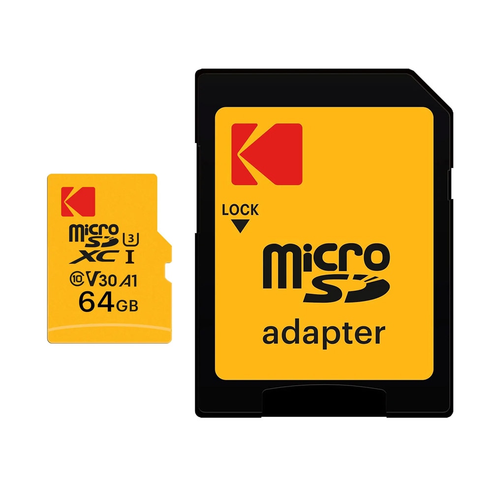 Kodak MicroSDXC 64 GB - UHS-I U3 Class 10 SD-sovittimen kanssa