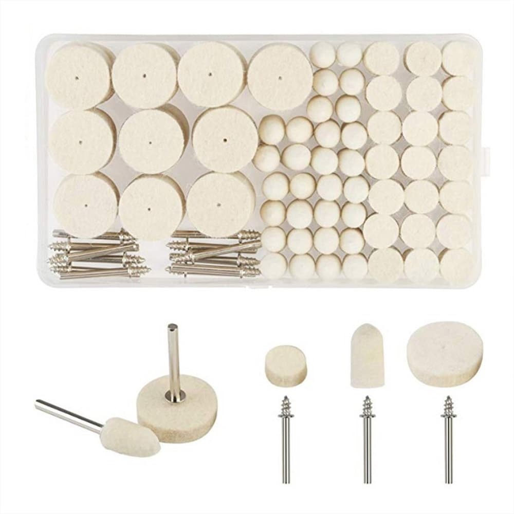 Villakiillotuspäitä 123 kappaletta, joissa on ruostumattomasta teräksestä valmistettu akseli