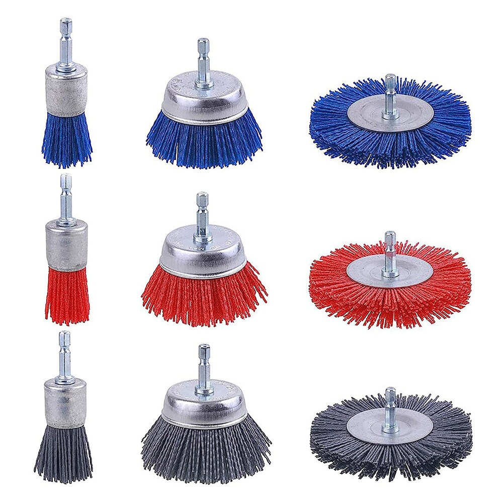 Nylon kiillotusharjat 9 kpl 6 mm:n kahvalla