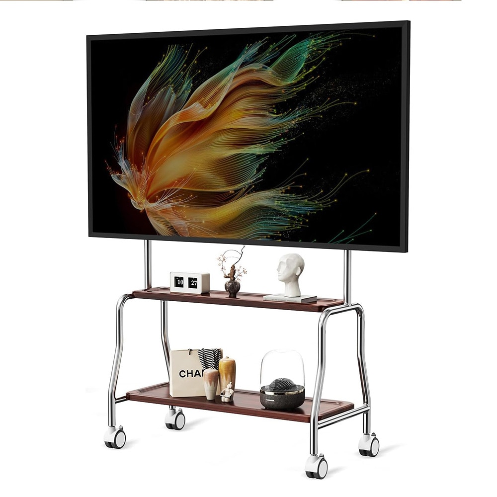 Lattiateline pyörillä ja 2 hyllyllä 32-75" TV:lle, jonka paino on enintään 60 kg