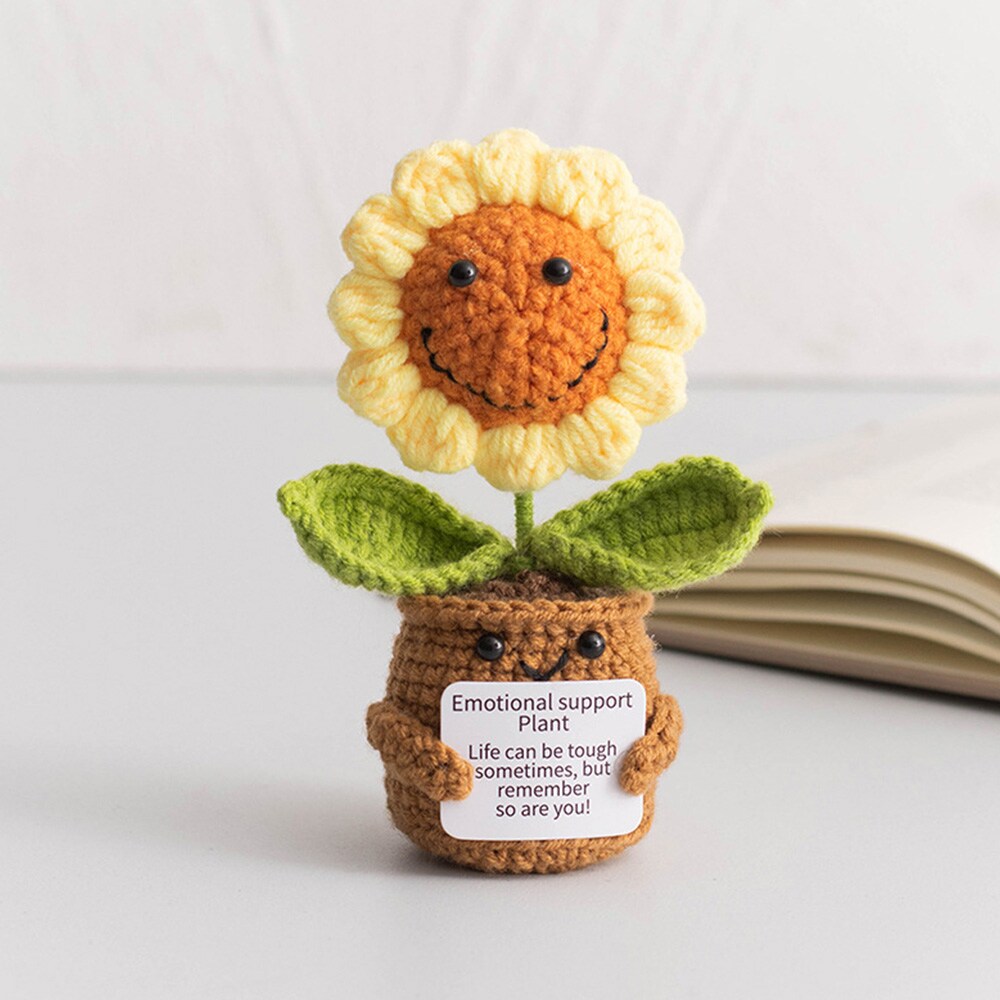 Neulottu auringonkukka - emotionaalinen tukikasvi