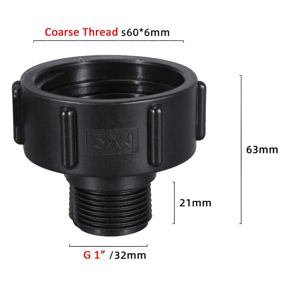 Kytkentäadapteri IBC-säiliölle S60x6mm 1'' kierteeseen 2-pakkaus