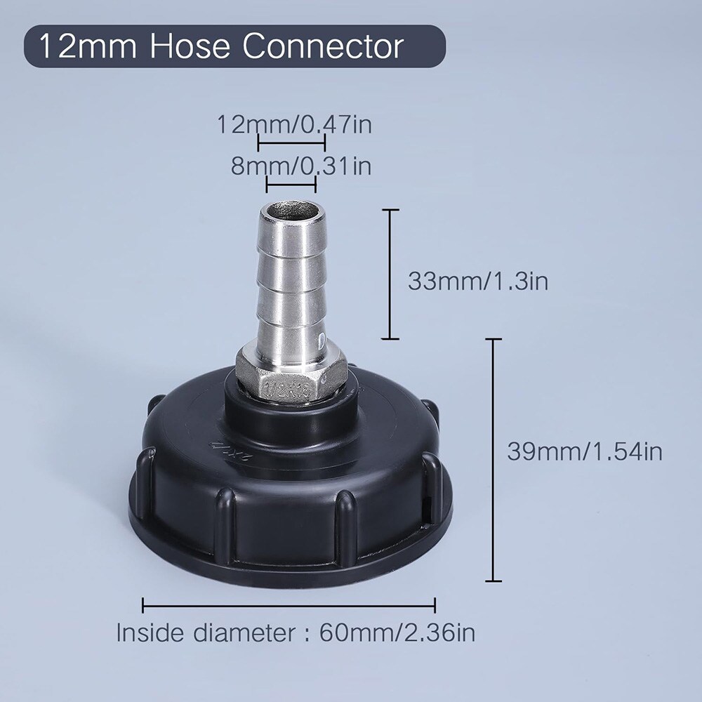 Kytkentäsovitin IBC-säiliöön S60x6mm - 12mm ruostumattomasta teräksestä valmistettuun letkukytkimeen