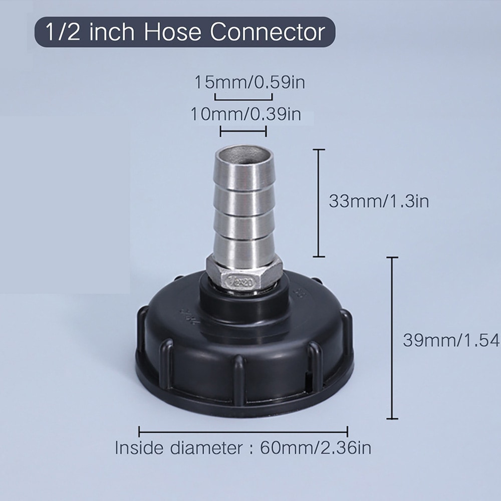 Kytkentäsovitin IBC-säiliöön S60x6mm - 15mm ruostumattomasta teräksestä valmistettuun letkukytkimeen