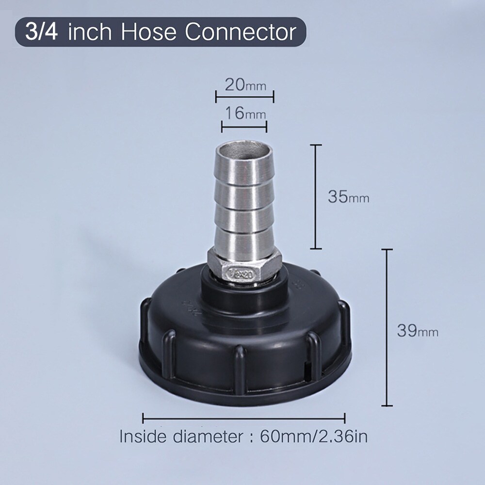 Kytkentäsovitin IBC-säiliöön S60x6mm - 20mm ruostumattomasta teräksestä valmistettuun letkukytkimeen