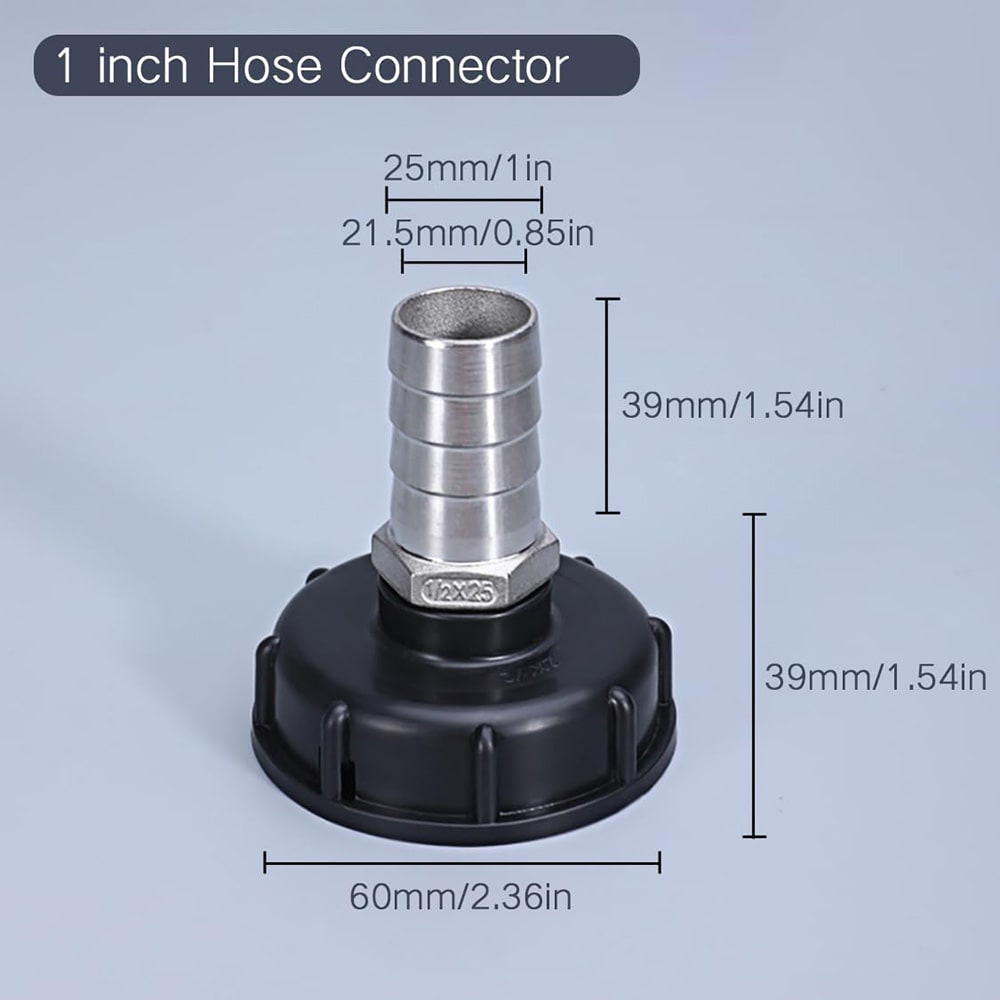 Kytkentäsovitin IBC-säiliöön S60x6mm - 25mm ruostumattomasta teräksestä valmistettuun letkukytkimeen