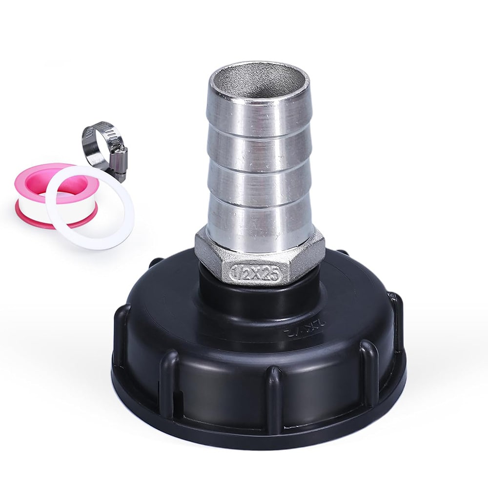 Kytkentäsovitin IBC-säiliöön S60x6mm - 25mm ruostumattomasta teräksestä valmistettuun letkukytkimeen