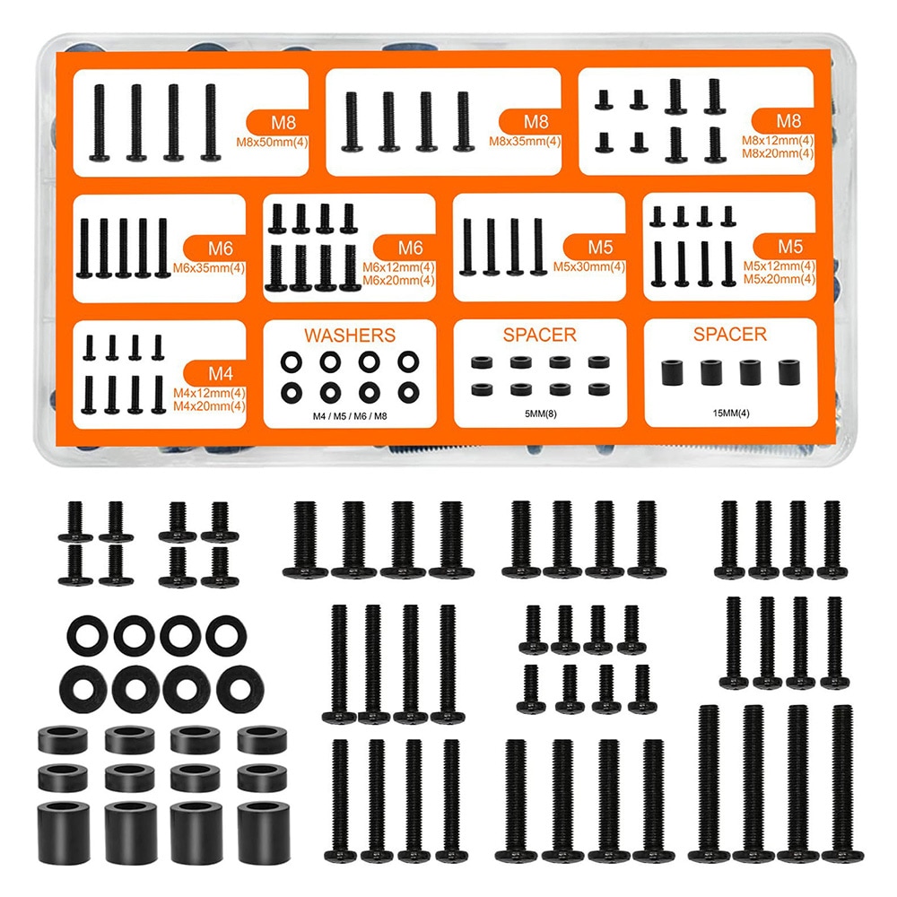 Erikoisruuvit televisioiden seinäkiinnitystä varten 68 osaa hiiliterästä