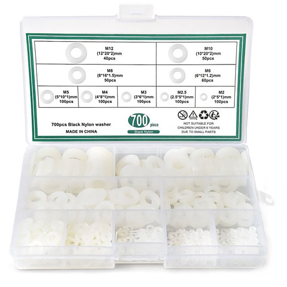 Valkoiset nailonaluslevyt 700 kpl