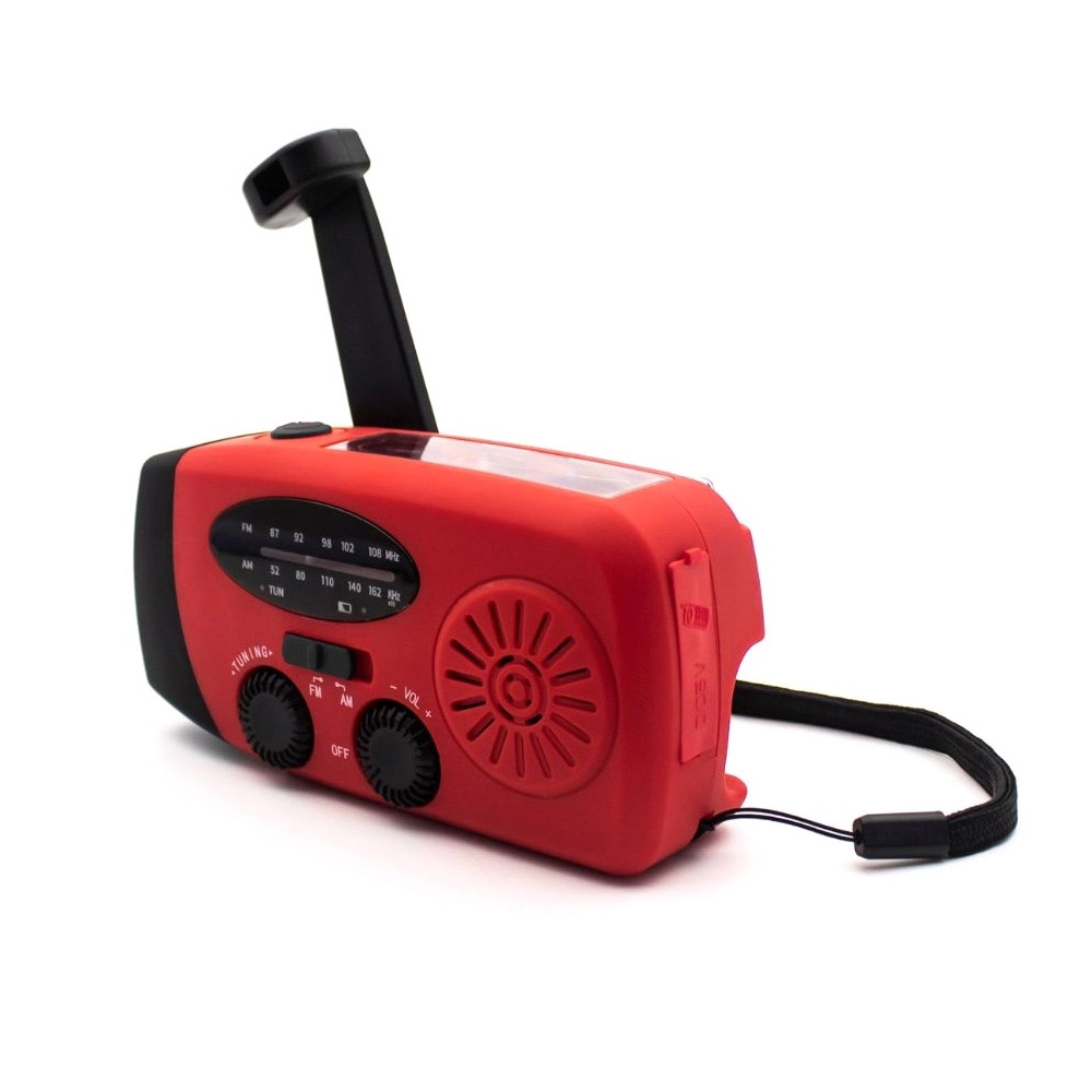 United ESR2534 Hätäradio, jossa on virtapankki, aurinkopaneeli ja käsikahva - punainen