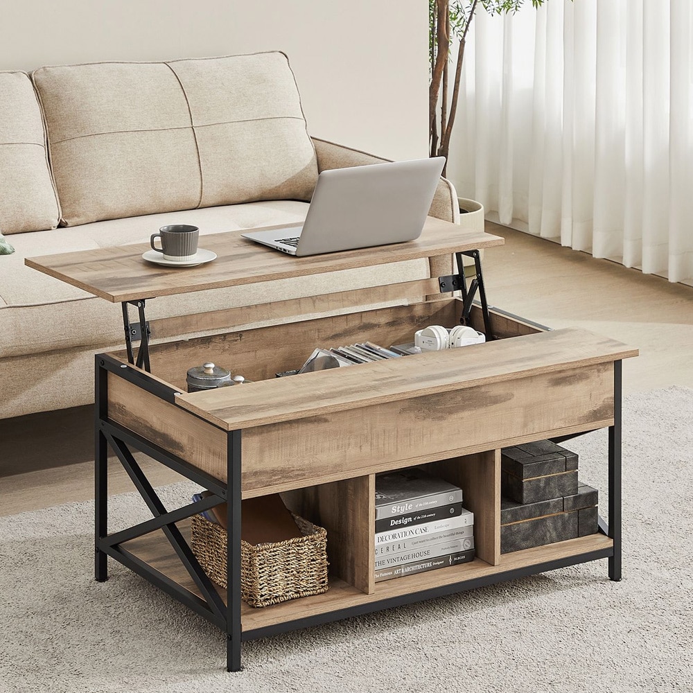 Sohvapöytä nostettavalla kannella ja säilytystilalla – Ruskea/Musta