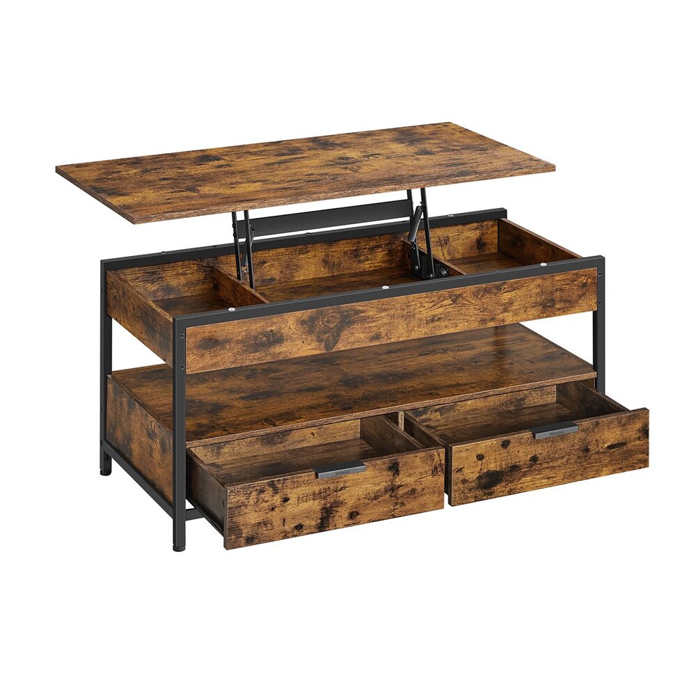 Sohvapöytä nostettavalla kannella ja 2 laatikolla – Rustic Brown/Musta
