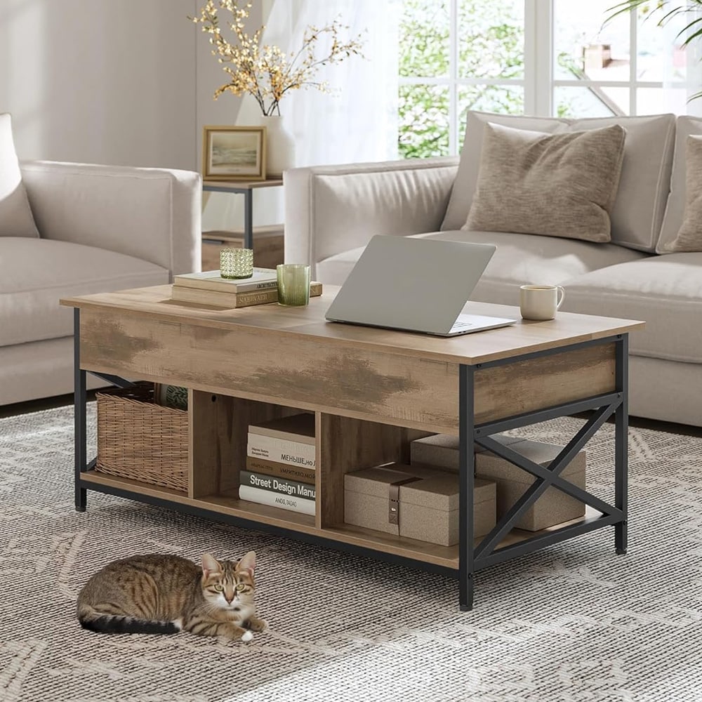 Sohvapöytä nostettavalla kannella ja 2 laatikolla – Ruskea/Musta