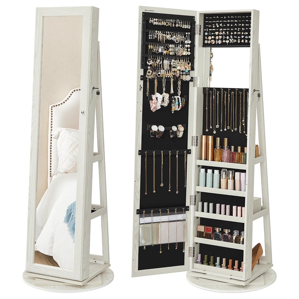 Kääntyvä peilikaappi meikeille ja koruille – Valkoinen