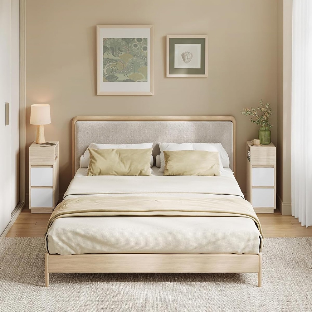 Yöpöydät 2 kpl – laatikot ja avohylly – Puu/valkoinen