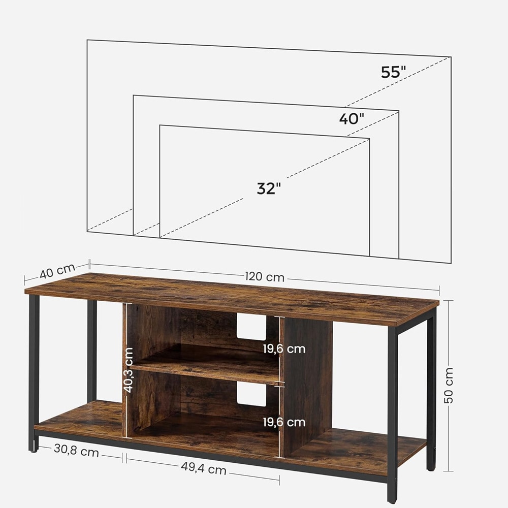 TV-penkki 120 cm, 4 hyllyä – Rustiikkinen ruskea