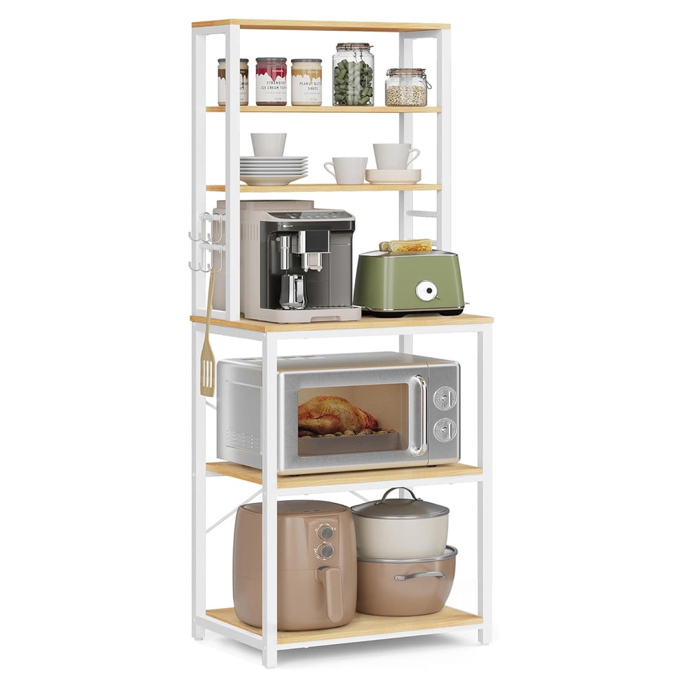 Avoin keittiöhylly 6 hyllyllä - Valkoinen/puu