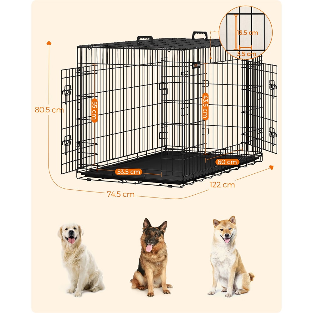 Kaksiosainen kokoontaitettava koirahäkki 122 × 74,5 × 80,5 cm – Musta