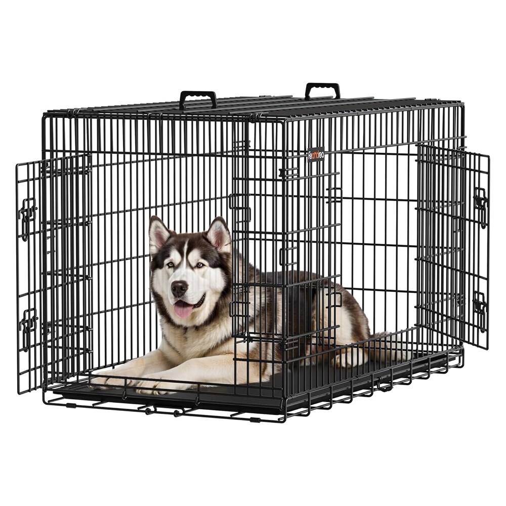 Kaksiosainen kokoontaitettava koirahäkki 122 × 74,5 × 80,5 cm – Musta