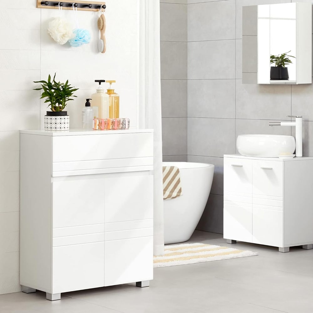 Kylpyhuonekaappi laatikolla ja kaksilla ovilla – Valkoinen