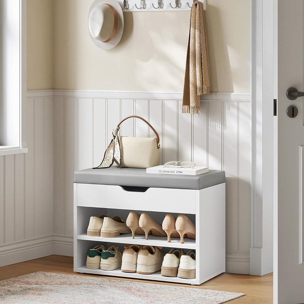 Kenkäpenkki säilytystilalla ja pehmustetulla istuimella – Valkoinen