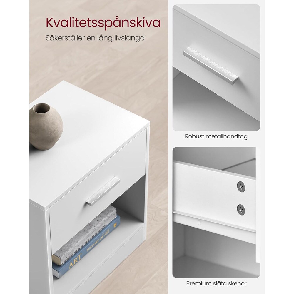 Yöpöydät 2 kpl laatikolla ja avoimella lokerolla – Valkoinen