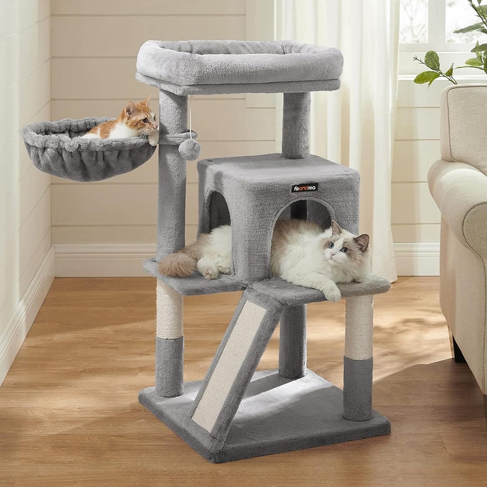 Raapimispuu, jossa on maja ja riippumatto – harmaa/beige