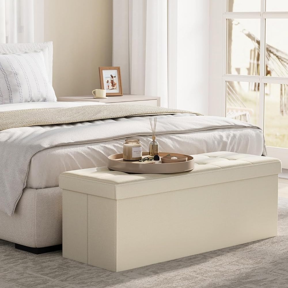 Suuri säilytystilallinen rahipenkki 110 × 38 × 38 cm – beige