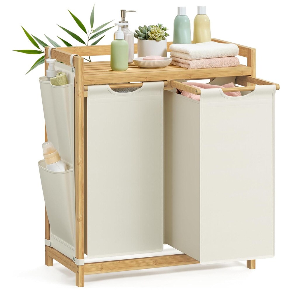 Pyykkikori, jossa 2 ulosvedettävää osastoa ja hylly, 100 L