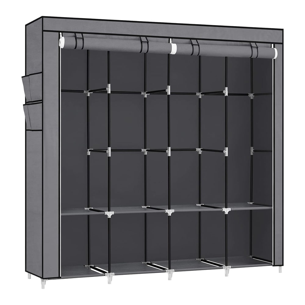 Kannettava vaatekaappi vaatetangolla ja hyllyillä - Harmaa