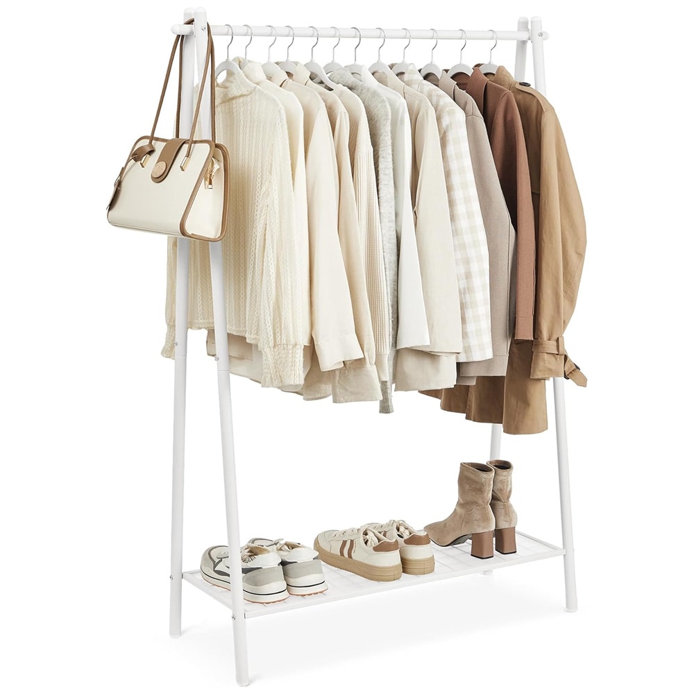 Vaateteline teräshyllyllä kengille – Valkoinen 92,5 cm