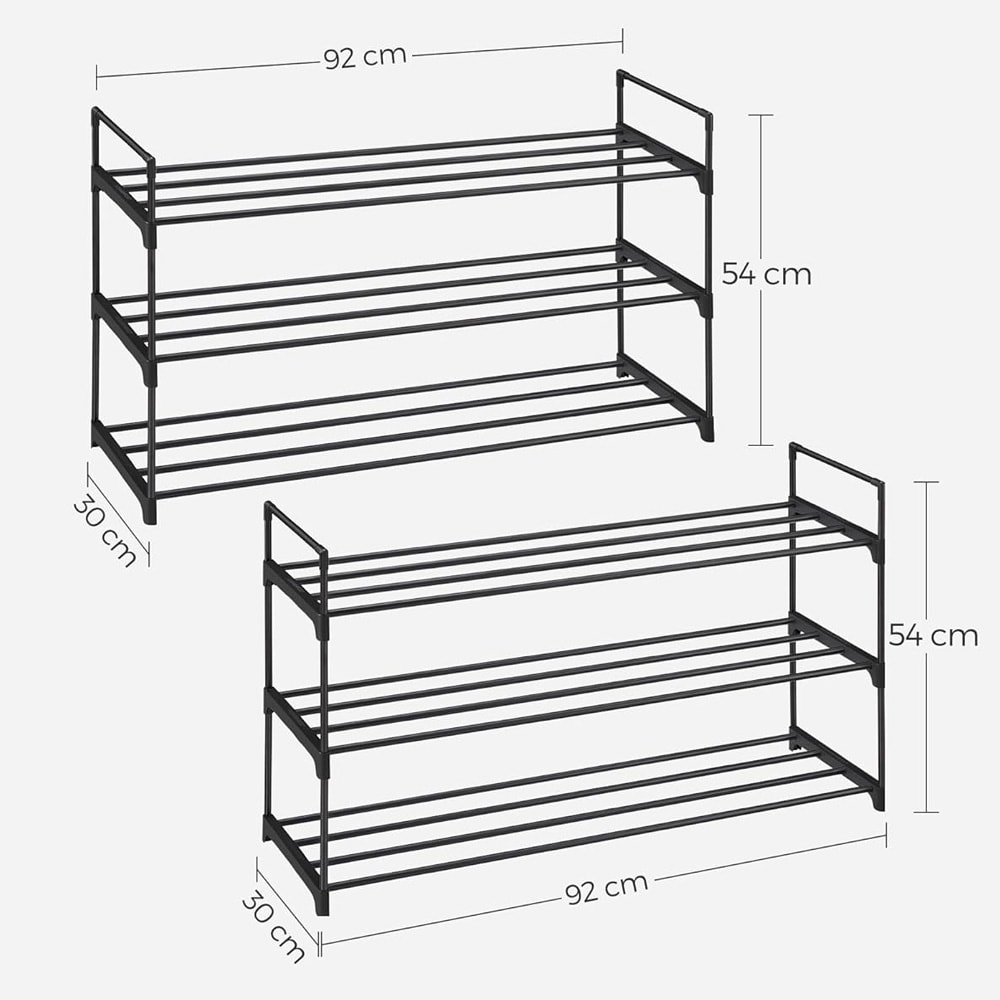 Metallinen kenkäteline 3 hyllyllä 2-pack – Musta