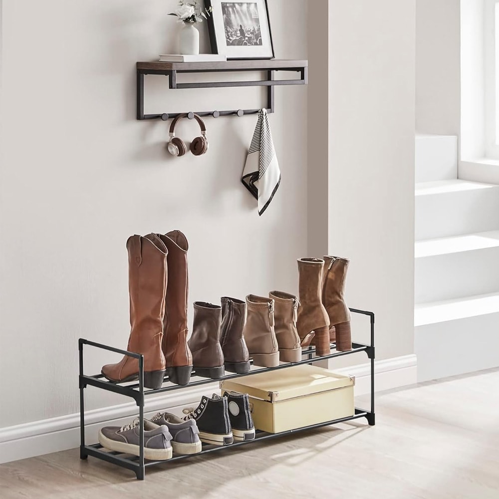 Metallinen kenkäteline 2 hyllyllä - Svart