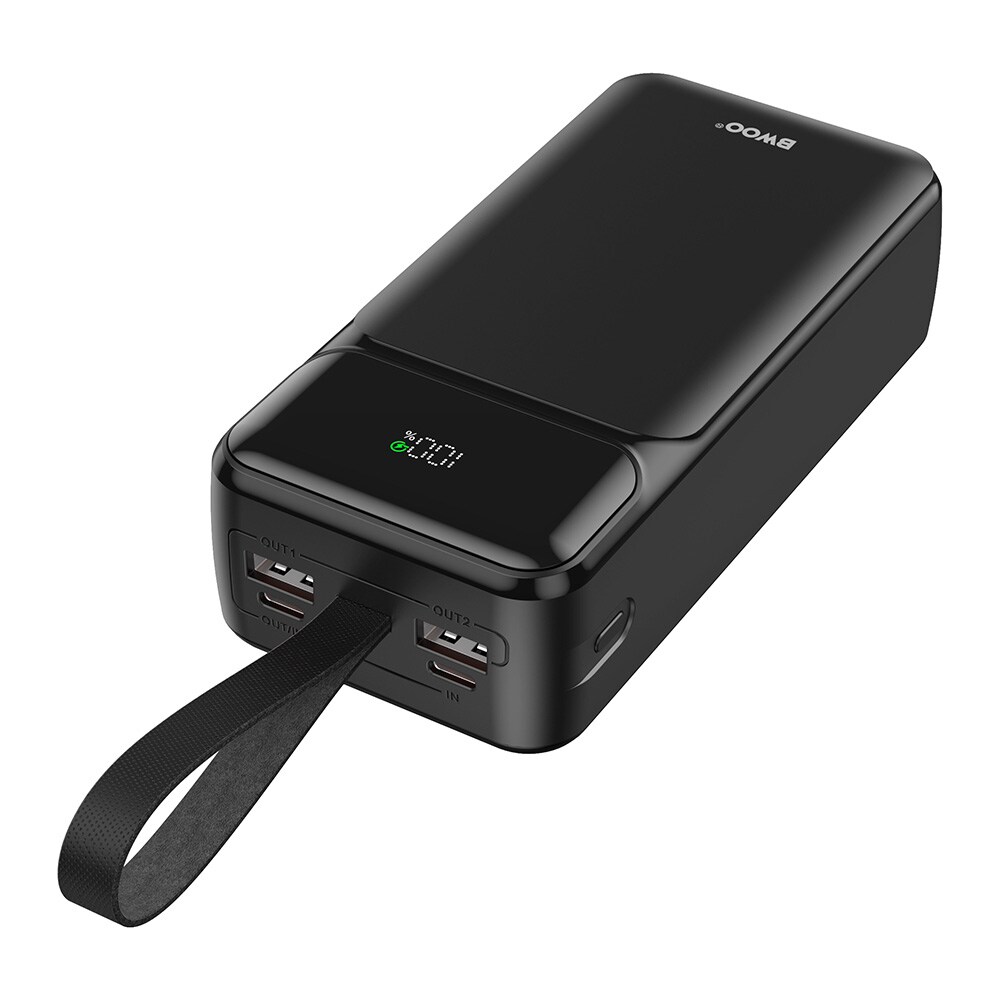 BWOO 65W Powerbank 30000mAh 2xUSB, 1xUSB-C ja LCD-näyttö - Svart