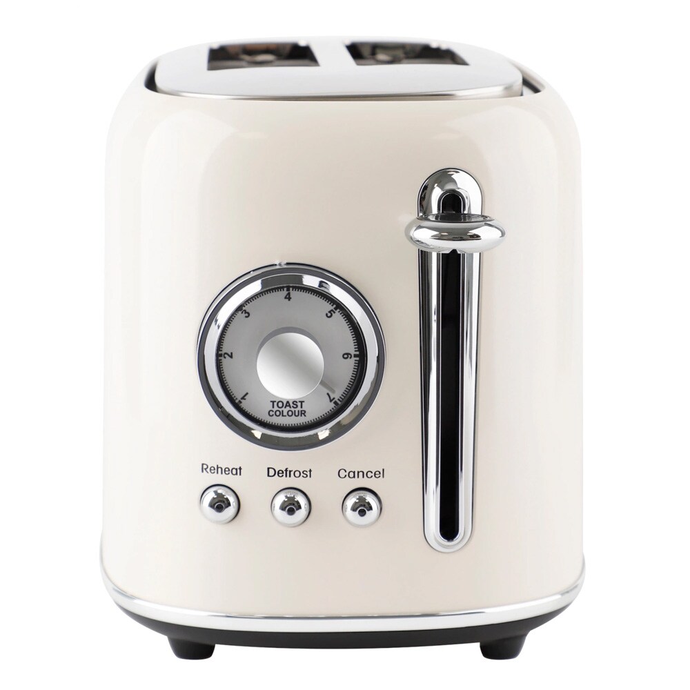 Emerio leivänpaahdin 2 viipaletta – 800 W, 7 paahtoastetta, sulatus & lämmitys, sämpyläteline, creme
