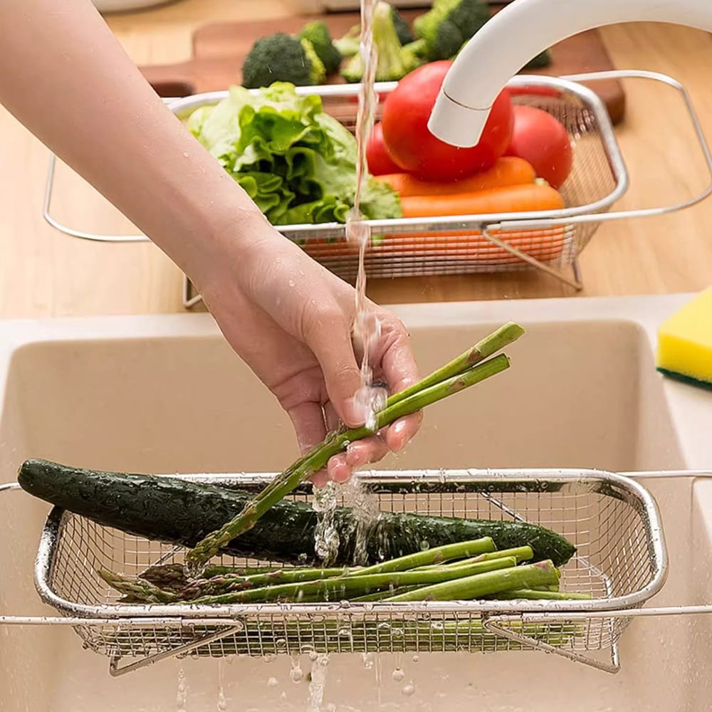 Ruostumattomasta teräksestä valmistettu siivilä 31x12.5x6.5cm