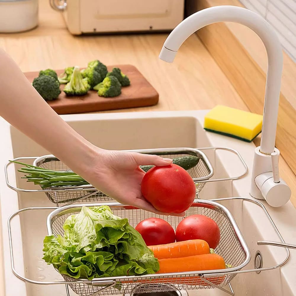 Ruostumattomasta teräksestä valmistettu siivilä 38x28x8cm