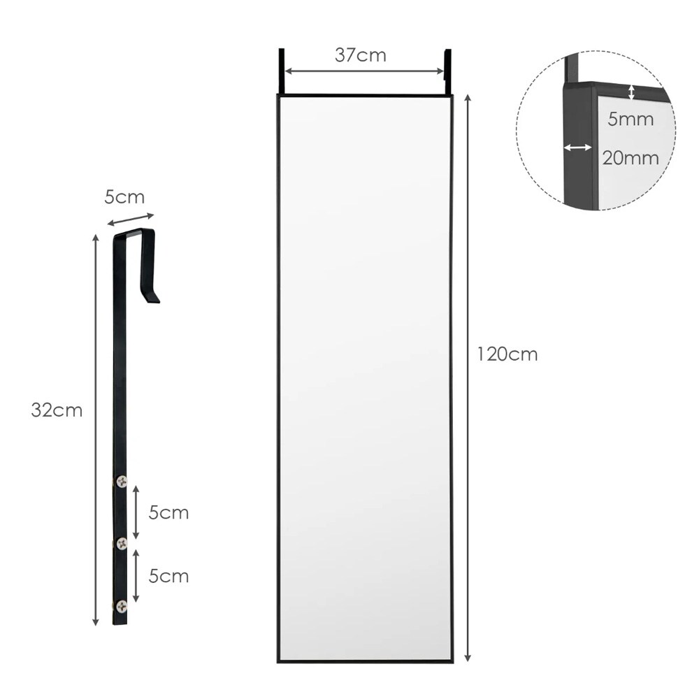 Täyspitkä peili kehyksellä 120 × 37 cm – musta