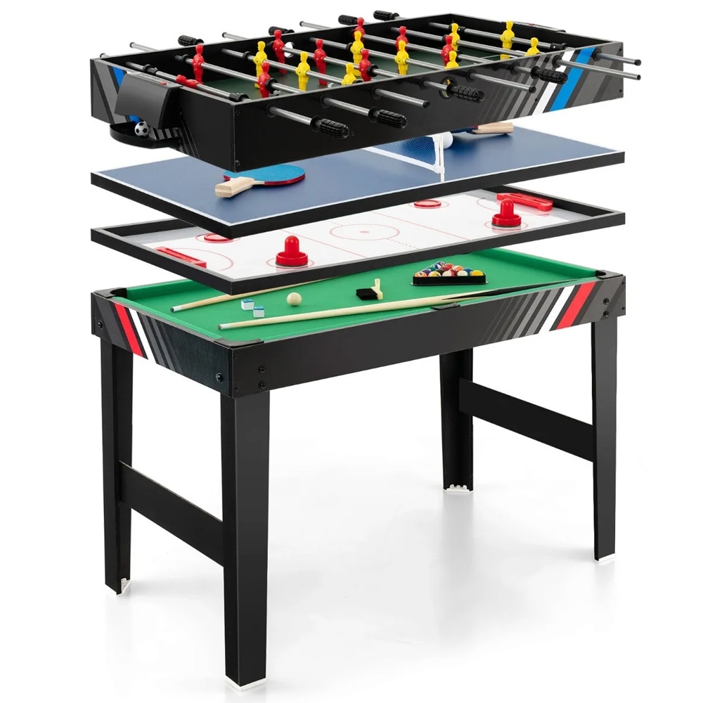 4-in-1 pelipöytä pöytäjalkapallolla, biljardilla, ilmakiekolla ja pingiksellä