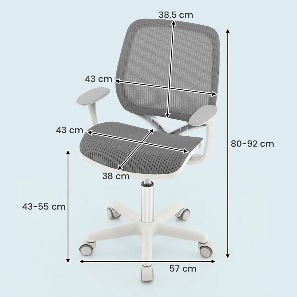 Ergonominen työtuoli lapsille 6–15 v – Harmaa