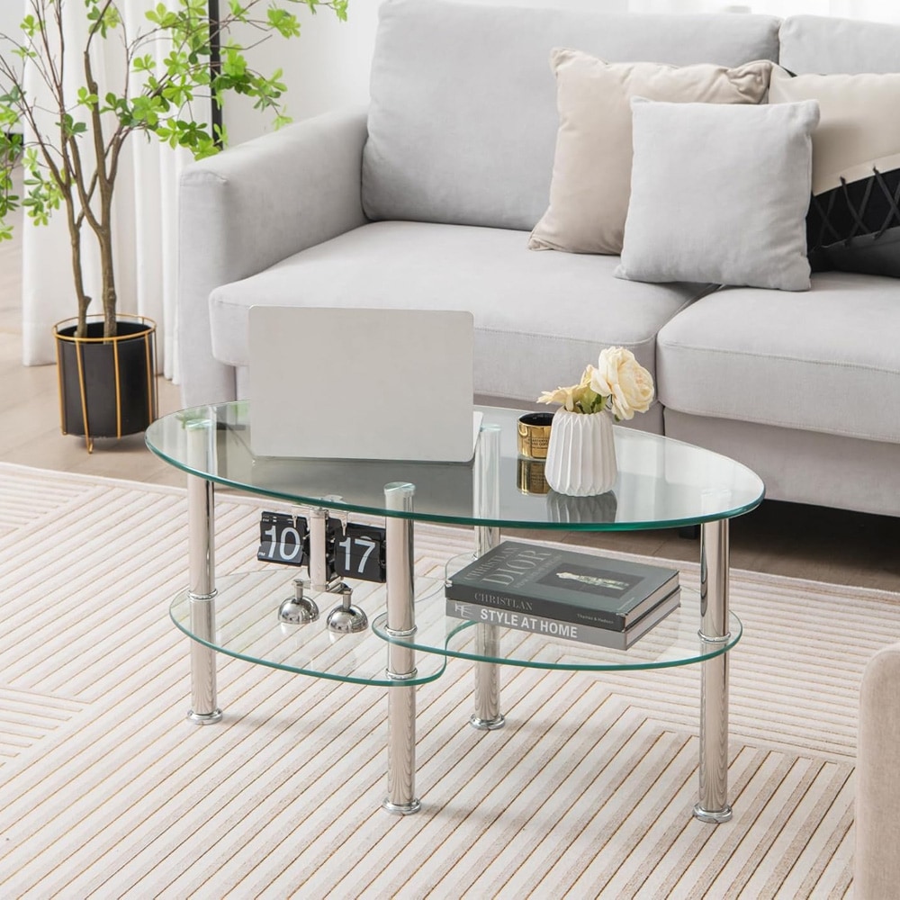 Soikea sohvapöytä karkaistusta lasista