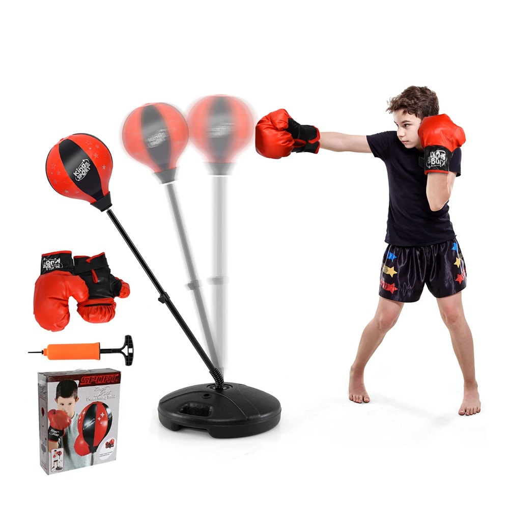 Nyrkkeilysarja jalustalla ja hanskoilla lapsille