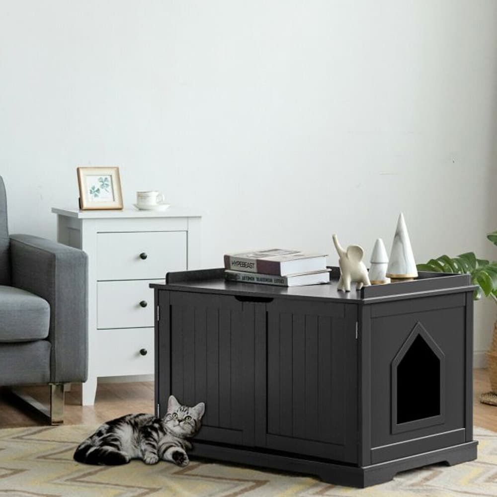 Kissalaatikko säilytystilalla ja säädettävällä väliseinällä – Musta