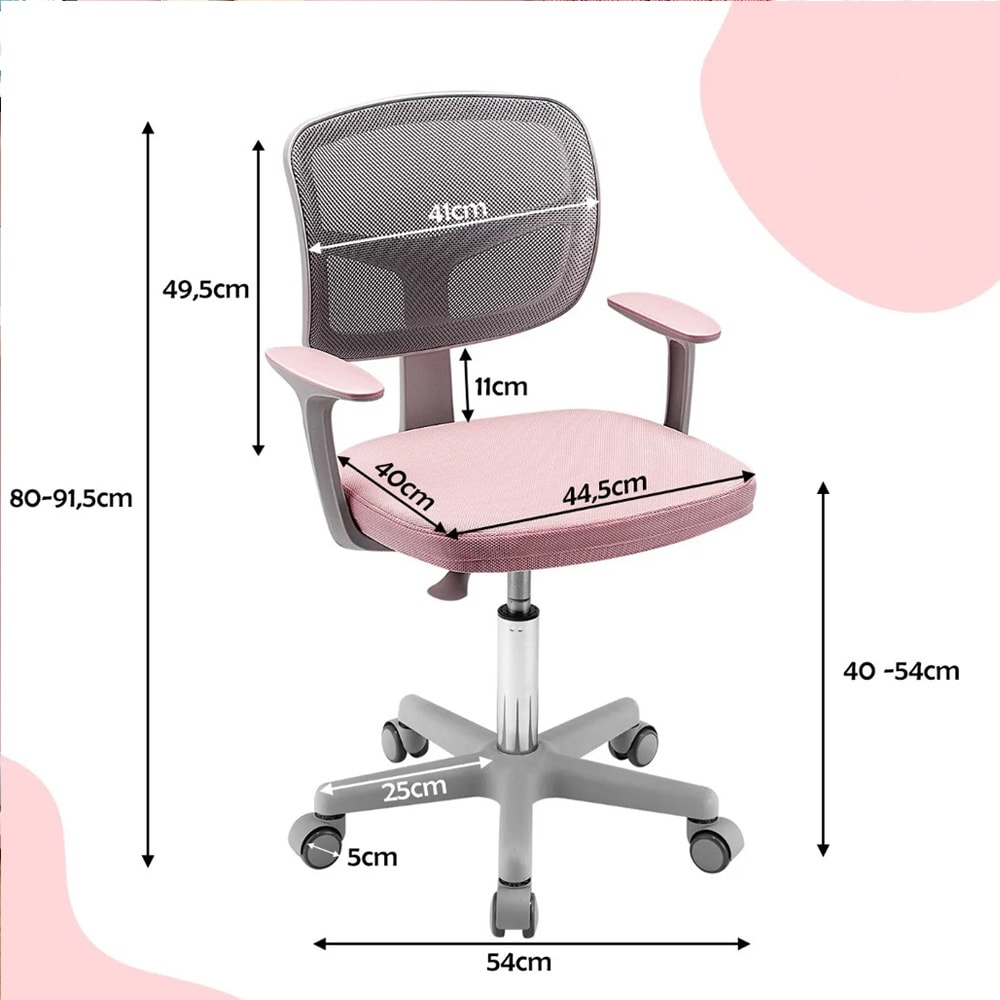Ergonominen lasten työtuoli 3–10-vuotiaille – Vaaleanpunainen