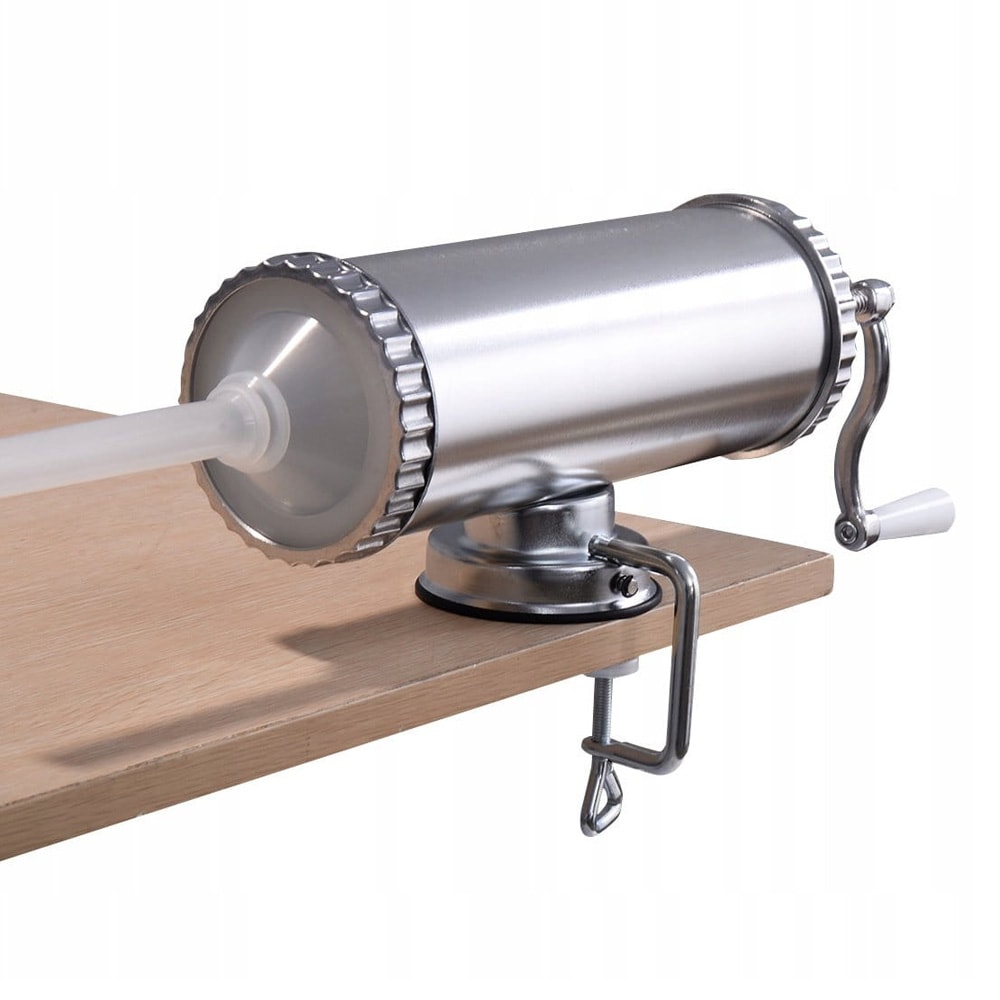 Alumiiniseoksesta valmistettu käsikäyttöinen 3L makkarantäytin, jossa on 3 täyttöputkea