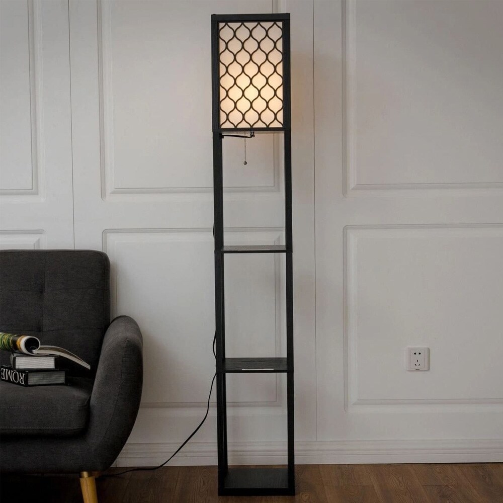 Kirjahylly integroidulla lampulla – musta