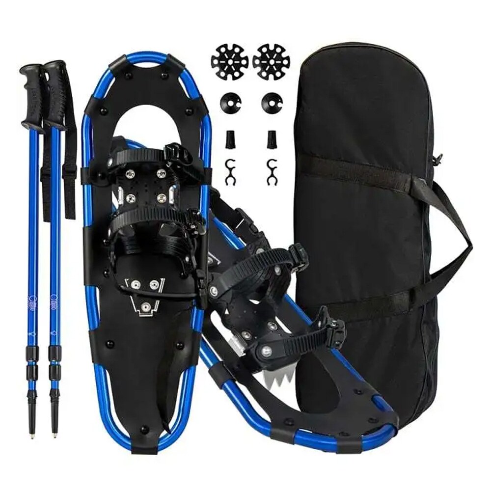 Lumikengät sauvoilla, säärystimillä ja kantolaukulla