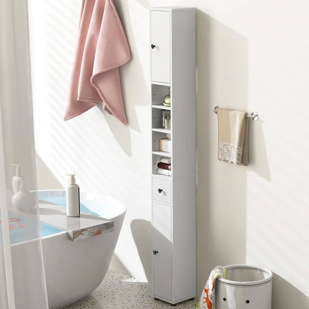 Kylpyhuonekaappi laatikolla ja säädettävillä hyllyillä – Valkoinen