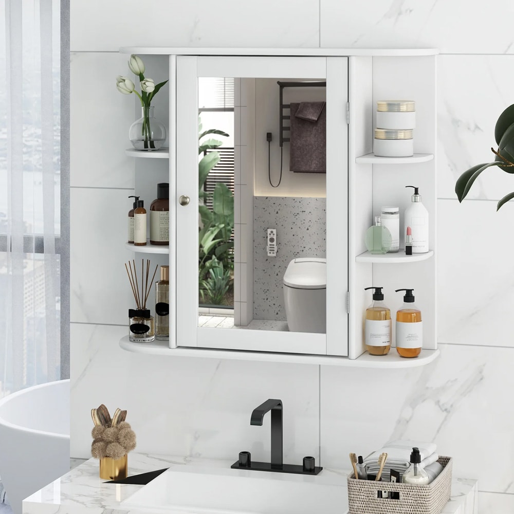 Seinään kiinnitettävä peilikaappi hyllyillä – valkoinen